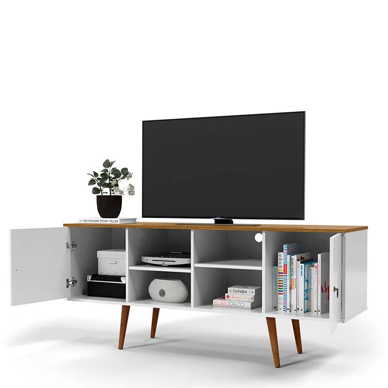 Rack Retrô Para TV 65 Polegadas 160cm Estrela Patrimar Branco/Cumaru