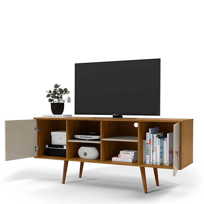 Rack Retrô Para TV 65 Polegadas 160cm Estrela Patrimar Cumaru/Off White