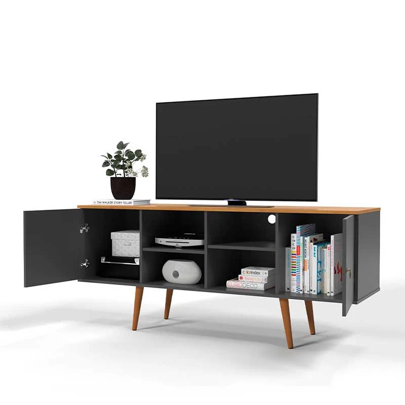 Rack Retrô Para TV 65 Polegadas 160cm Estrela Patrimar Grafite/Cinamomo