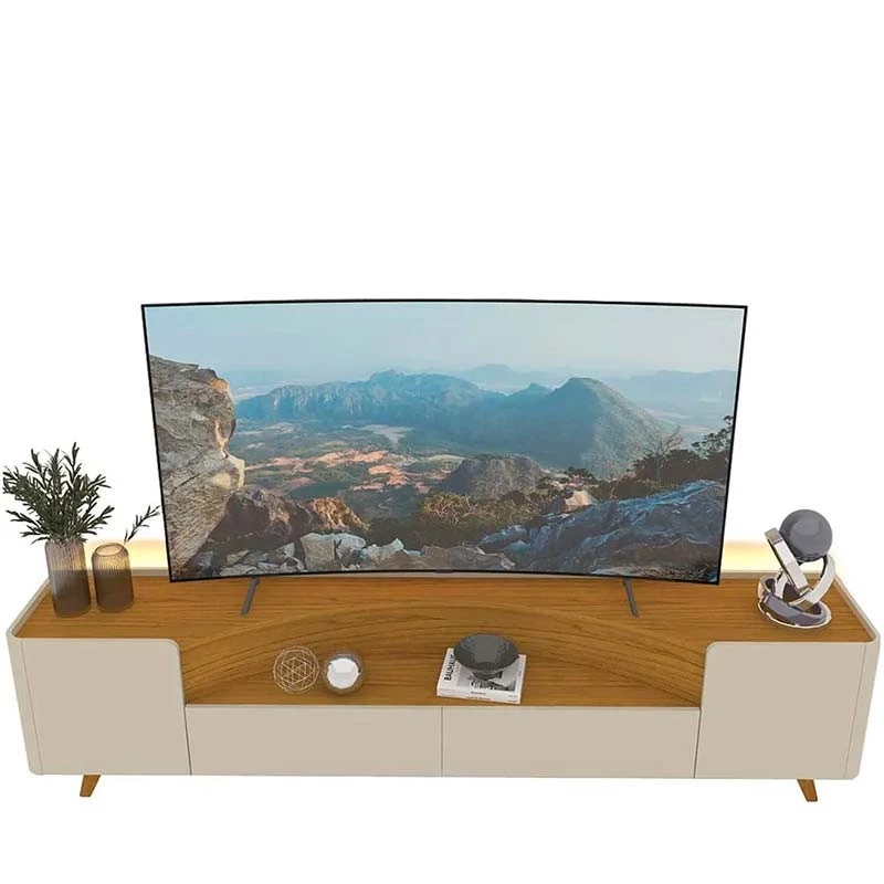 Rack Para TV Até 85 Polegadas Com LED 230cm Pés Madeira Infinity Gelius Off White/Naturale