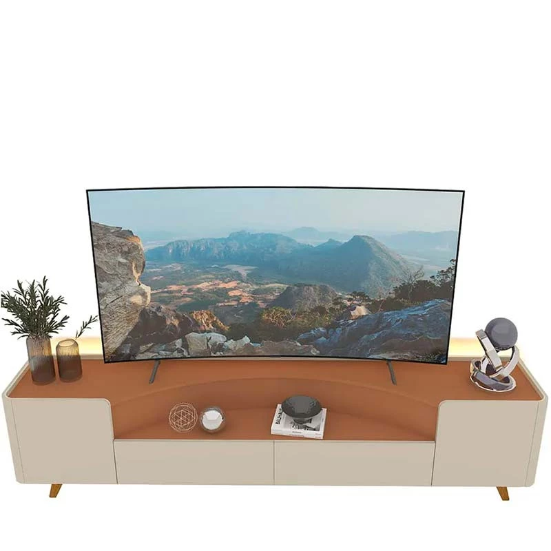 Rack Para TV Até 85 Polegadas Com LED 230cm Pés Madeira Infinity Gelius Off White/Terracota