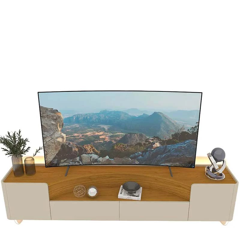 Rack Para TV Até 85 Polegadas Com LED 230cm Pés de Vidro Infinity Gelius Off White/Naturale