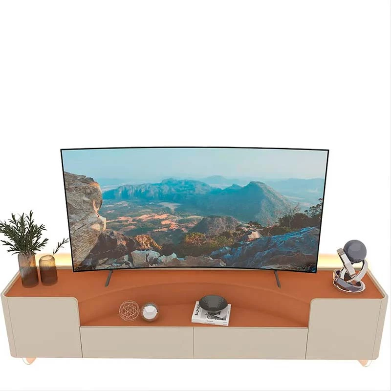 Rack Para TV Até 85 Polegadas Com LED 230cm Pés de Vidro Infinity Gelius Off White/Terracota