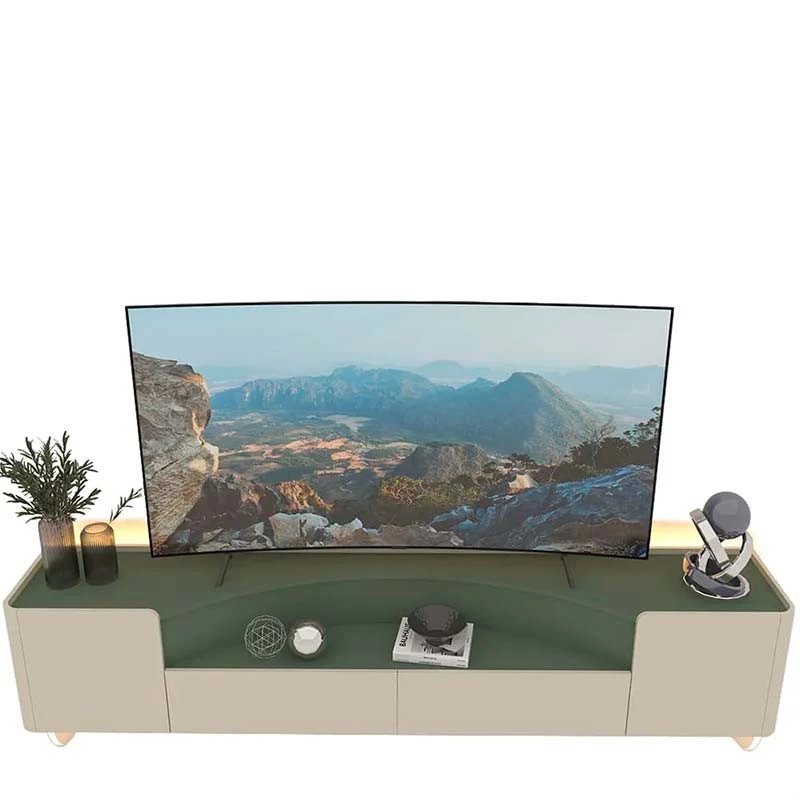 Rack Para TV Até 85 Polegadas Com LED 230cm Pés de Vidro Infinity Gelius Off White/Verde Floresta