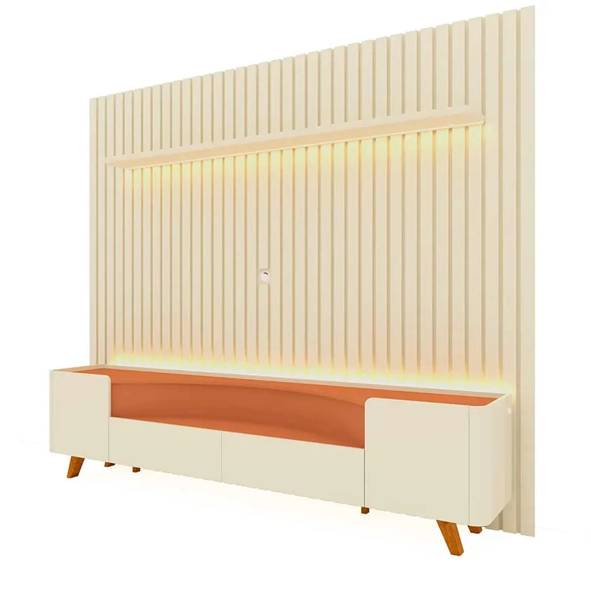 Rack Infinity Pés Madeira Com Painel Ripado Nobre TV 85 Pol 230x250 Gelius Off White/Terracota