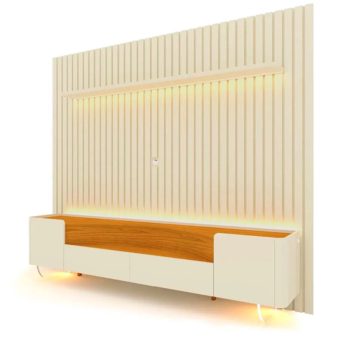 Rack Infinity Pés Vidro Com Painel Ripado Nobre TV 85 Pol 230x250 Gelius Off White/Naturale