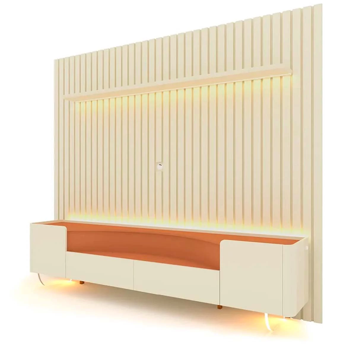 Rack Infinity Pés Vidro Com Painel Ripado Nobre TV 85 Pol 230x250 Gelius Off White/Terracota