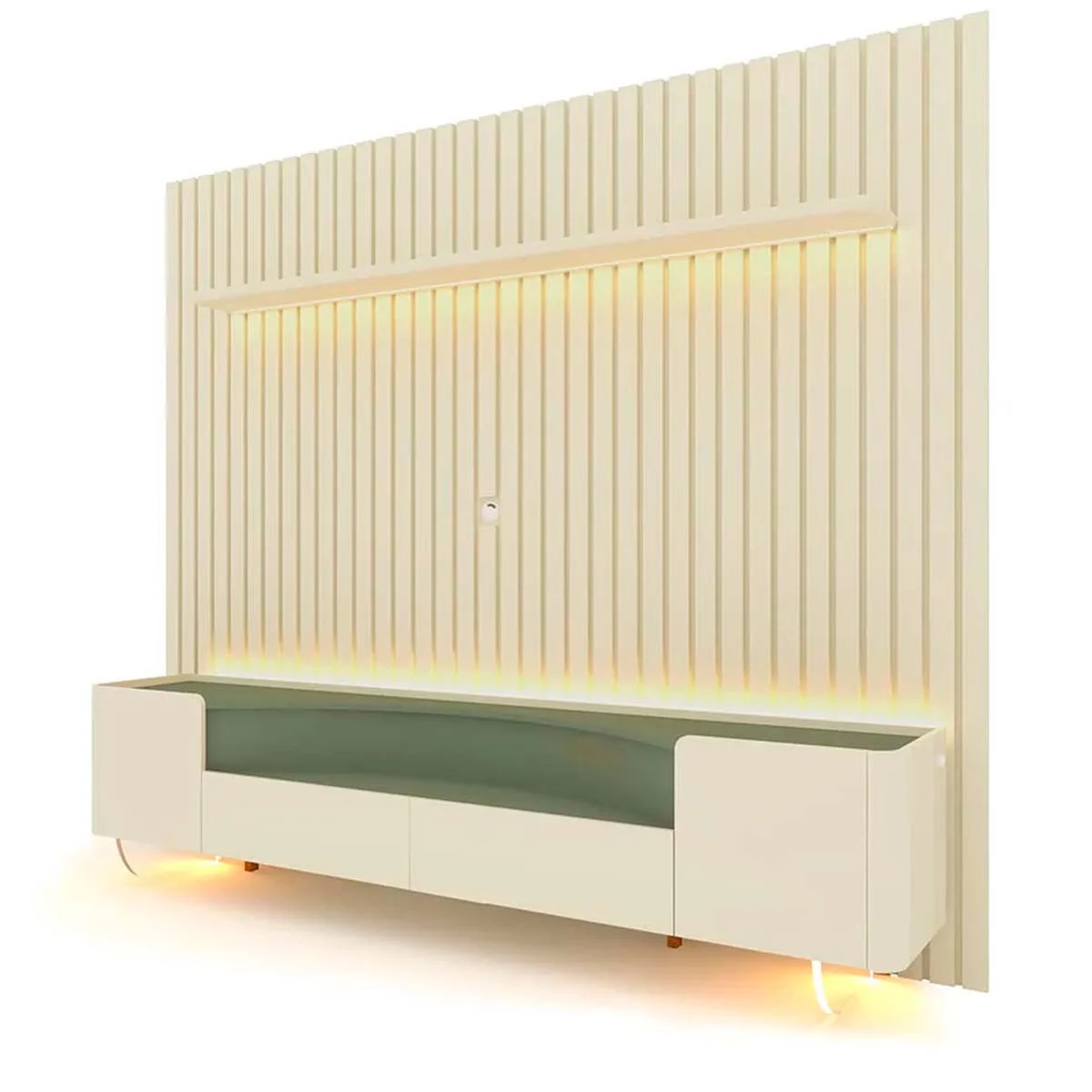 Rack Infinity Pés Vidro Com Painel Ripado Nobre TV 85 Pol 230x250 Gelius Off White/Verde Floresta
