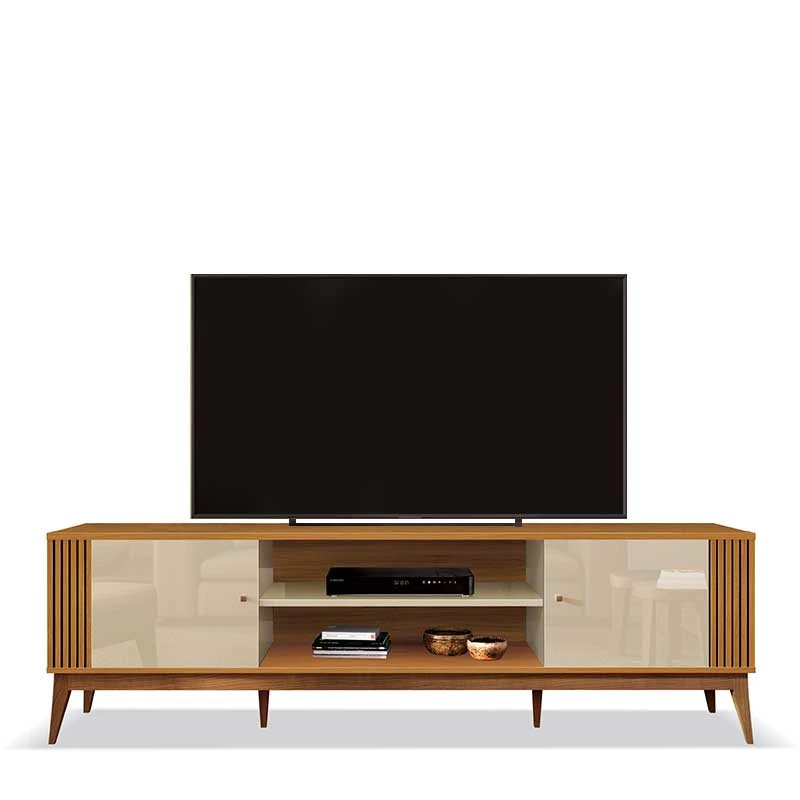 Rack Ripado Legacy 200cm Para TV 75 Polegadas EDN Off White/Cedro