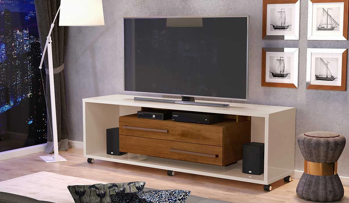 Rack Bancada Para TV 55 Polegadas 5522 JB Bechara Pérola/Caramelo