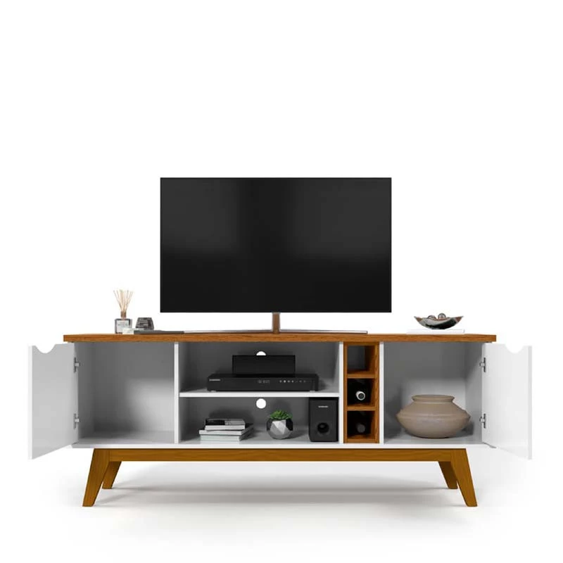 Rack Para TV Sala 65 Polegadas 160cm Prism 1.6 Patrimar Branco/Cumaru