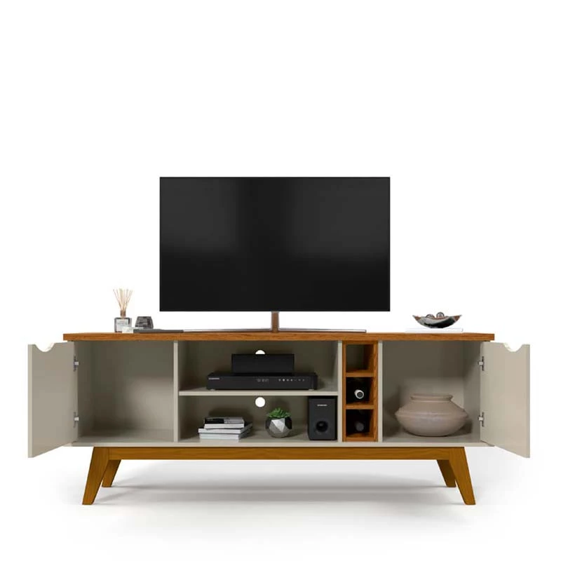 Rack Para TV Sala 65 Polegadas 160cm Prism 1.6 Patrimar Off White/Cumaru