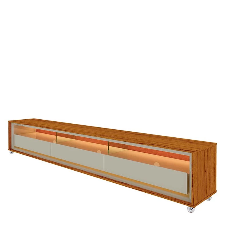 Rack Com LED Pra TV 75 Polegadas 212cm Requinte Rodízios Gelius Naturale/Off White