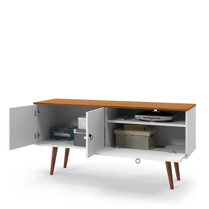 Rack Retrô Para TV 46 Polegadas 137cm Topázio Patrimar Branco/Cumaru