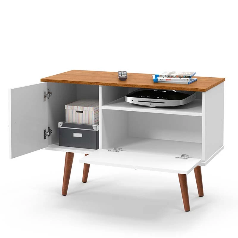Rack Pequeno Retrô TV 32 Polegadas 90cm Yan Patrimar Branco/Cumaru