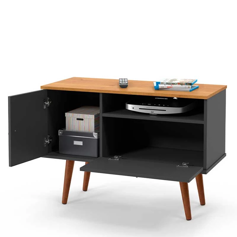 Rack Pequeno Retrô TV 32 Polegadas 90cm Yan Patrimar Grafite/Cinamomo