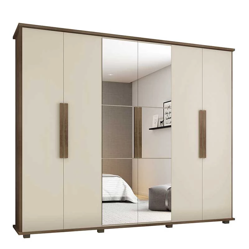 Guarda Roupa 6 Portas com Espelho 271cm Canada RV Móveis Freijó/Off White