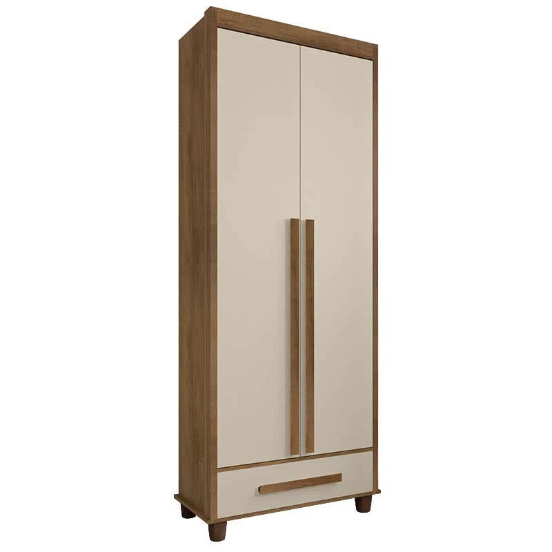 Guarda Roupa Pequeno 85cm Solteiro 2 Portas Dubai RV Móveis Cinamomo/Off White