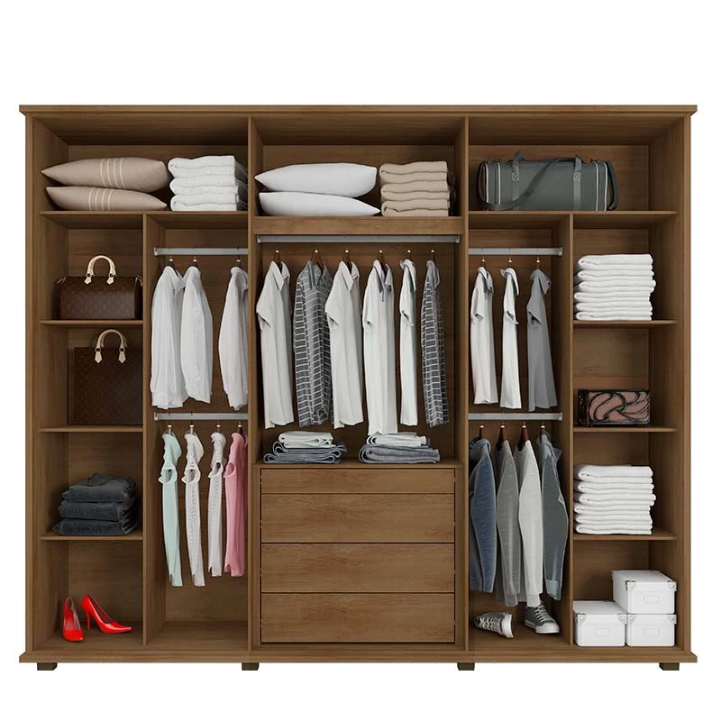 Guarda Roupa Casal Portas de Correr 271cm com Espelho Espanha RV Móveis Cinamomo Ripado/Grafite
