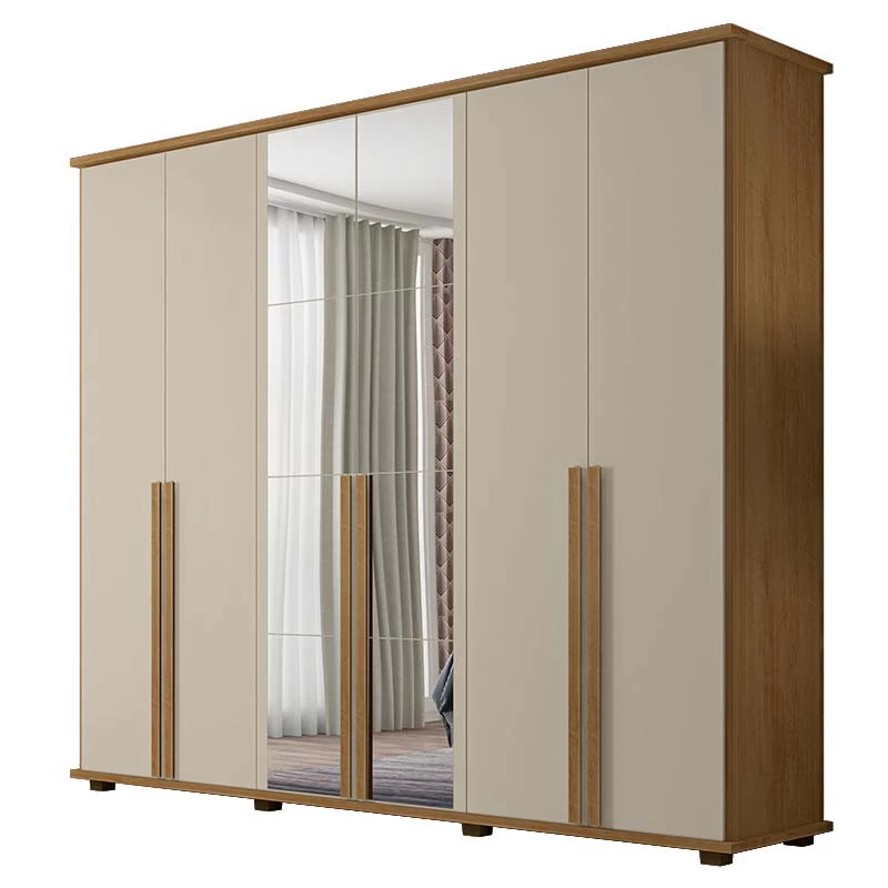 Guarda Roupa 6 Portas com Espelho 271cm Estrela RV Móveis Cinamomo/Off White