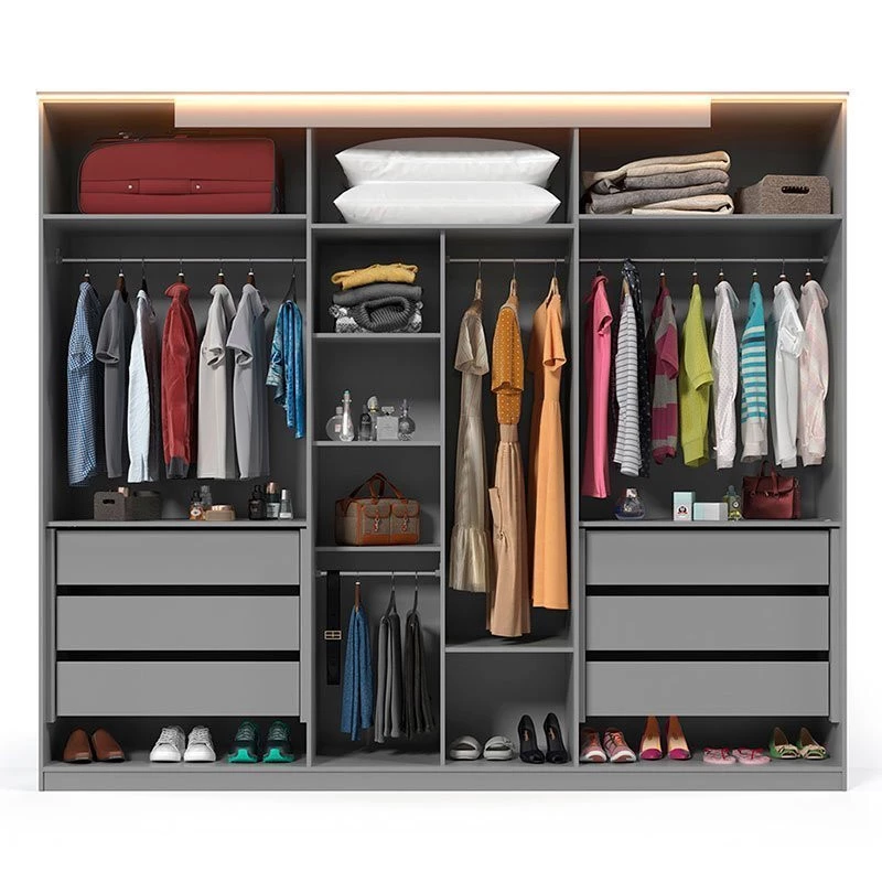 Guarda Roupa Casal Grande Com Espelho 273x235x64 Inovação Gelius Cinza/Ipê