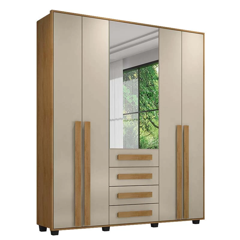 Guarda Roupa 190cm 5 Portas Com Espelho Las Vegas RV Móveis Cinamomo/Off White