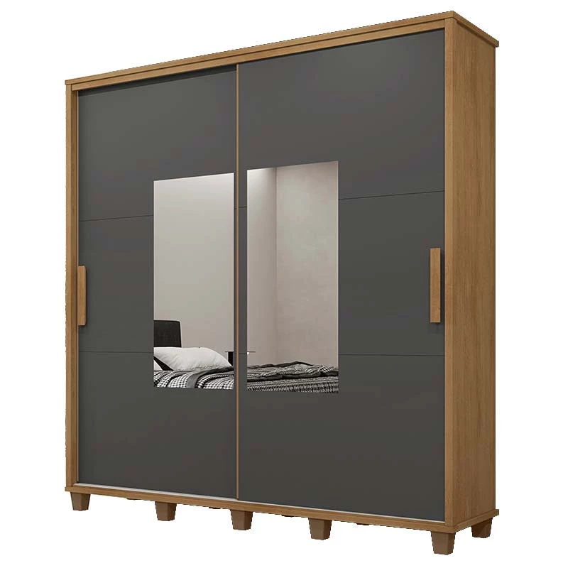 Guarda Roupa Casal 228cm Portas Correr Com Espelho Monte Carlo RV Móveis Cinamomo/Grafite