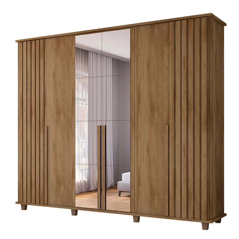 Guarda Roupa Ripado Casal 6 Portas 240cm Com Espelho França RV Móveis Cinamomo