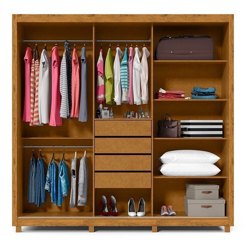 Guarda Roupa Grande Casal 3 Portas Correr 1 Porta de Espelho e Pés 228x226 Royale Gelius Naturale
