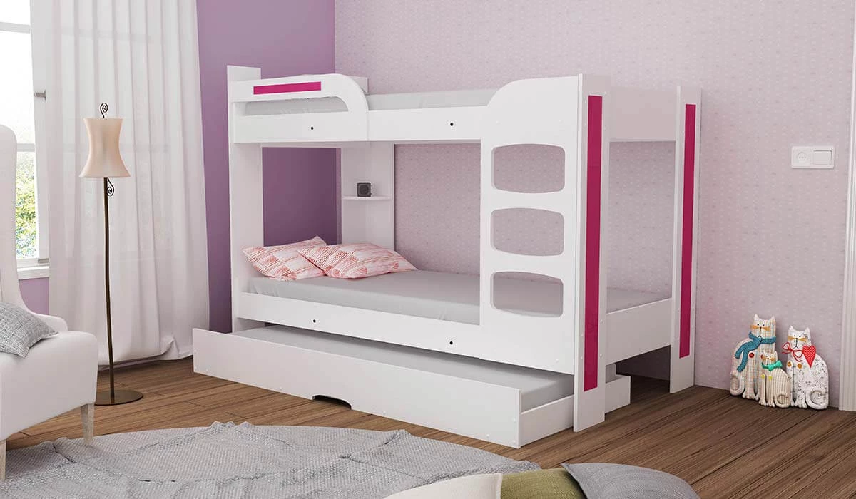 Cama Treliche Auxiliar 100% MDF Carisma Gelius Branco/Rosa