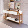 Aparador 130cm 2 Gavetas Sala Lizz Casa D Branco/Cedro