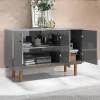 Buffet Balcão Sala 3 Portas 120cm Catar Lukaliam Cinza Perolizado/Tauari