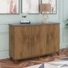 Buffet Aparador 137cm 3 Portas Tampo de Vidro Diamante RV Móveis Cinamomo/Grafite