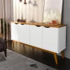 Buffet Aparador 160cm 4 Portas Pés Madeira Prism Patrimar Branco/Cumaru