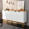 Buffet Aparador 160cm 4 Portas Pés Madeira Prism Patrimar Branco/Cinamomo