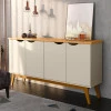 Buffet Aparador 160cm 4 Portas Pés Madeira Prism Patrimar Off White/Cinamomo