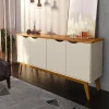 Buffet Aparador 160cm 4 Portas Pés Madeira Prism Patrimar Off White/Cumaru
