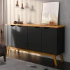 Buffet Aparador 160cm 4 Portas Pés Madeira Prism Patrimar Preto/Cinamomo