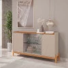 Buffet Cristaleira 1.7 Porta de Vidro Sala de Jantar Bari Casa D Off White/Cedro