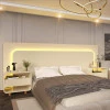 Cabeceira Para Cama Box de Casal Queen e King com 2 Mesas de Cabeceiras Innova Gelius Off White