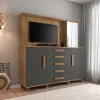 Cômoda com Painel Para TV 42 Polegadas Espelho 183cm Estrela RV Móveis Cinamomo/Grafite