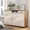 Cômoda Grande Portas de Correr Espelho 176cm Max New Lukaliam Freijo/Off White