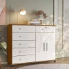 Cômoda Sapateira 1 Porta 6 Gavetas 126cm Platina Lukaliam Freijo/Off White