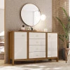 Cômoda Grande 4 Gavetas 2 Portas e Cabideiro Prisma Lukaliam Freijo/Off White