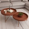 Conjunto 2 Mesas de Centro Redonda Couro Sintético Decor Patrimar Marrom