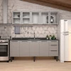 Cozinha Completa Gabinete Para Pia 200cm e Armário Aéreo Portas Vidro Júpiter Cozimax Cinza Argila