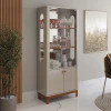 Cristaleira de Vidro e Espelho Moderna 180x74cm Jade Lukaliam Off White/Jequitiba