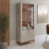 Cristaleira de Vidro e Madeira Sem Espelho 180x74cm Jade Lukaliam Off White/Jequitiba