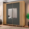 Roupeiro Casal 228cm Portas Correr Com Espelho Monte Carlo RV Móveis Cinamomo Ripado/Grafite