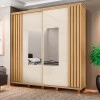 Roupeiro Casal 228cm Portas Correr Com Espelho Monte Carlo RV Móveis Cinamomo Ripado/Off White